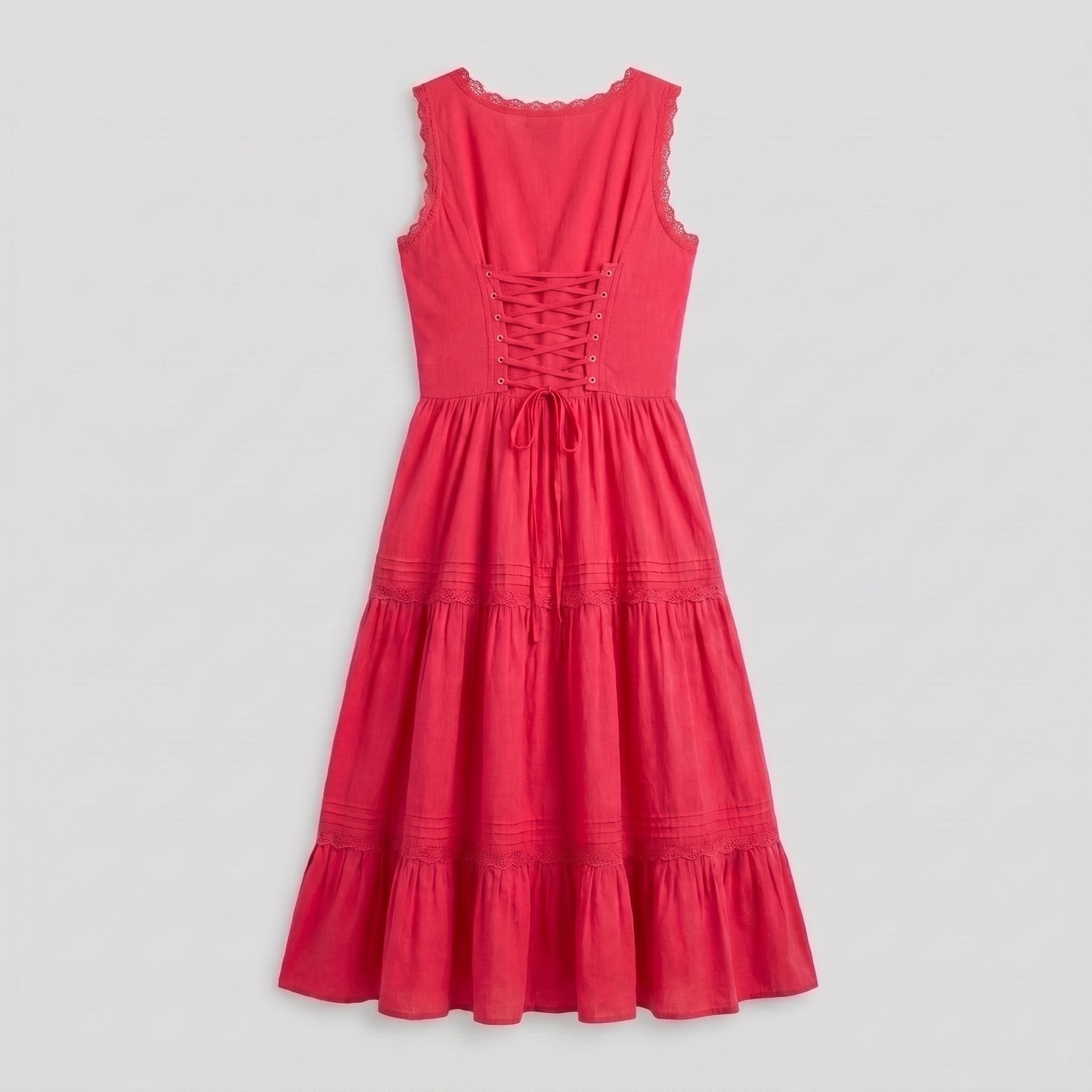 Roselle Midi Dress | Sleeveless Corset-Effect, Embroidered Neckline for Weddings and Cocktail Parties