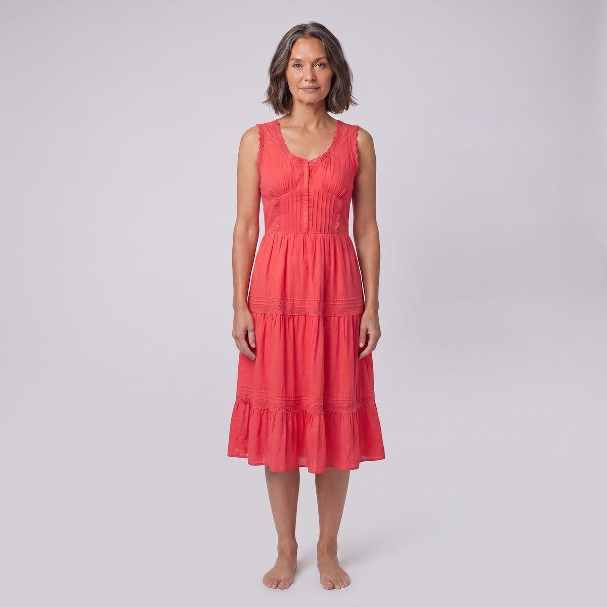 Roselle Midi Dress | Sleeveless Corset-Effect, Embroidered Neckline for Weddings and Cocktail Parties