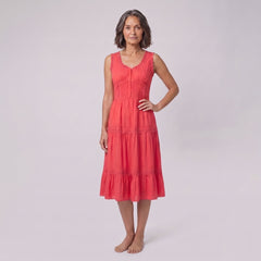 Roselle Midi Dress | Sleeveless Corset-Effect, Embroidered Neckline for Weddings and Cocktail Parties