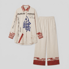 Rounelle Linen Set | Lightweight, Relaxed Fit with Blue Fish Print