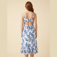 Sable | Boho Midi Dress Backless Leafy Print, Polyester Summer Dress