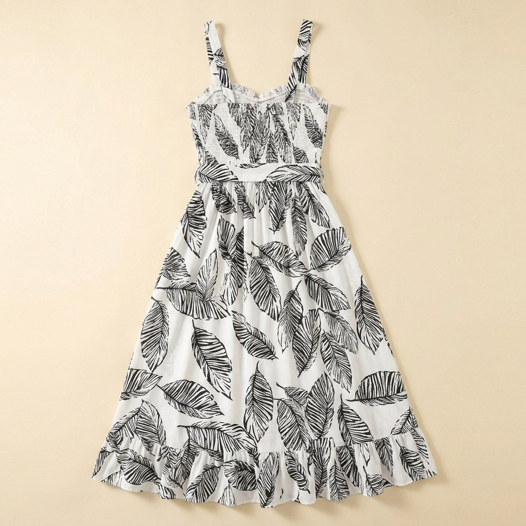 Sable | Boho Midi Dress Backless Leafy Print, Polyester Summer Dress
