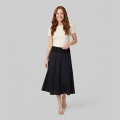Sable Midi Skirt | Lightweight Cotton Poplin, Crochet Waistband