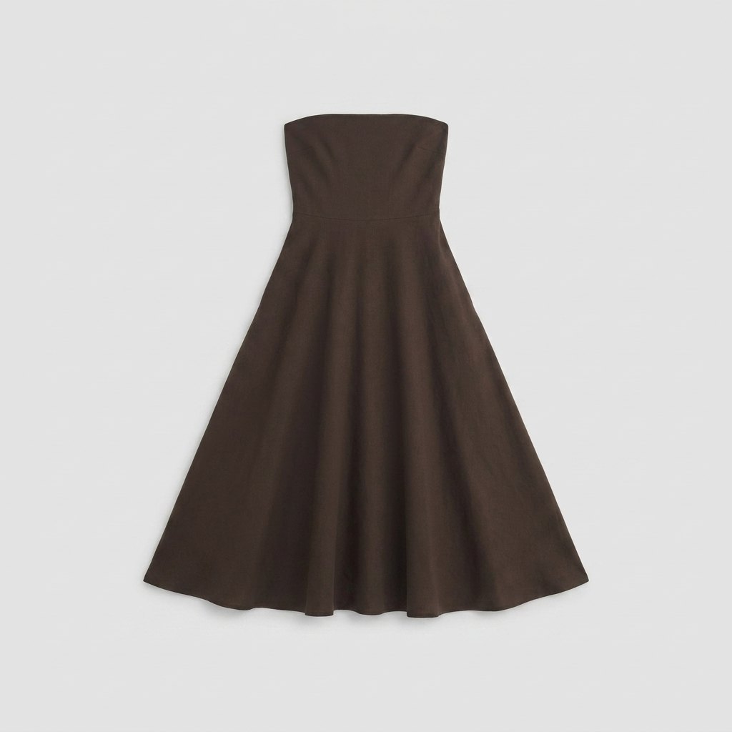 Sable Strapless Dress | Stretch Linen, Dark Brown Summer Dress for Women