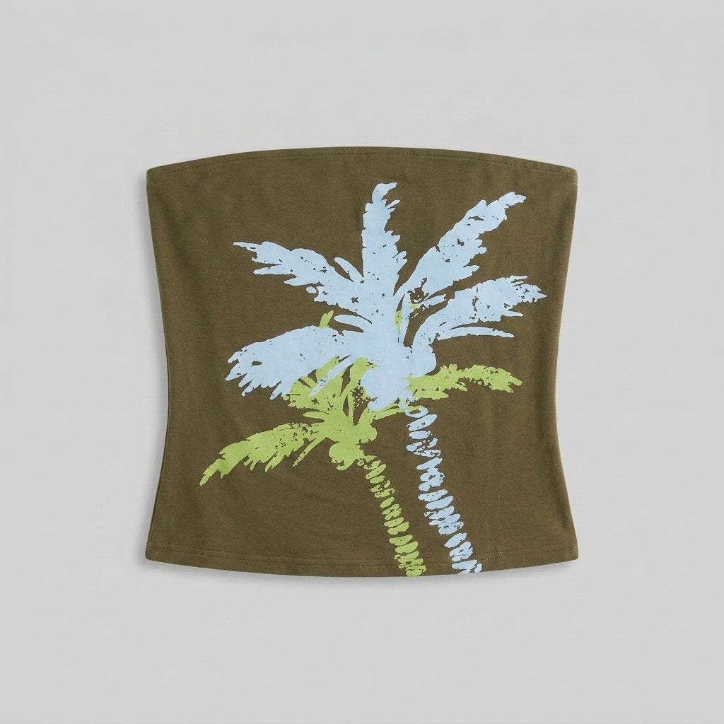 Sahara Bandeau Top | Fitted Jersey, Palm Tree Print, Strapless
