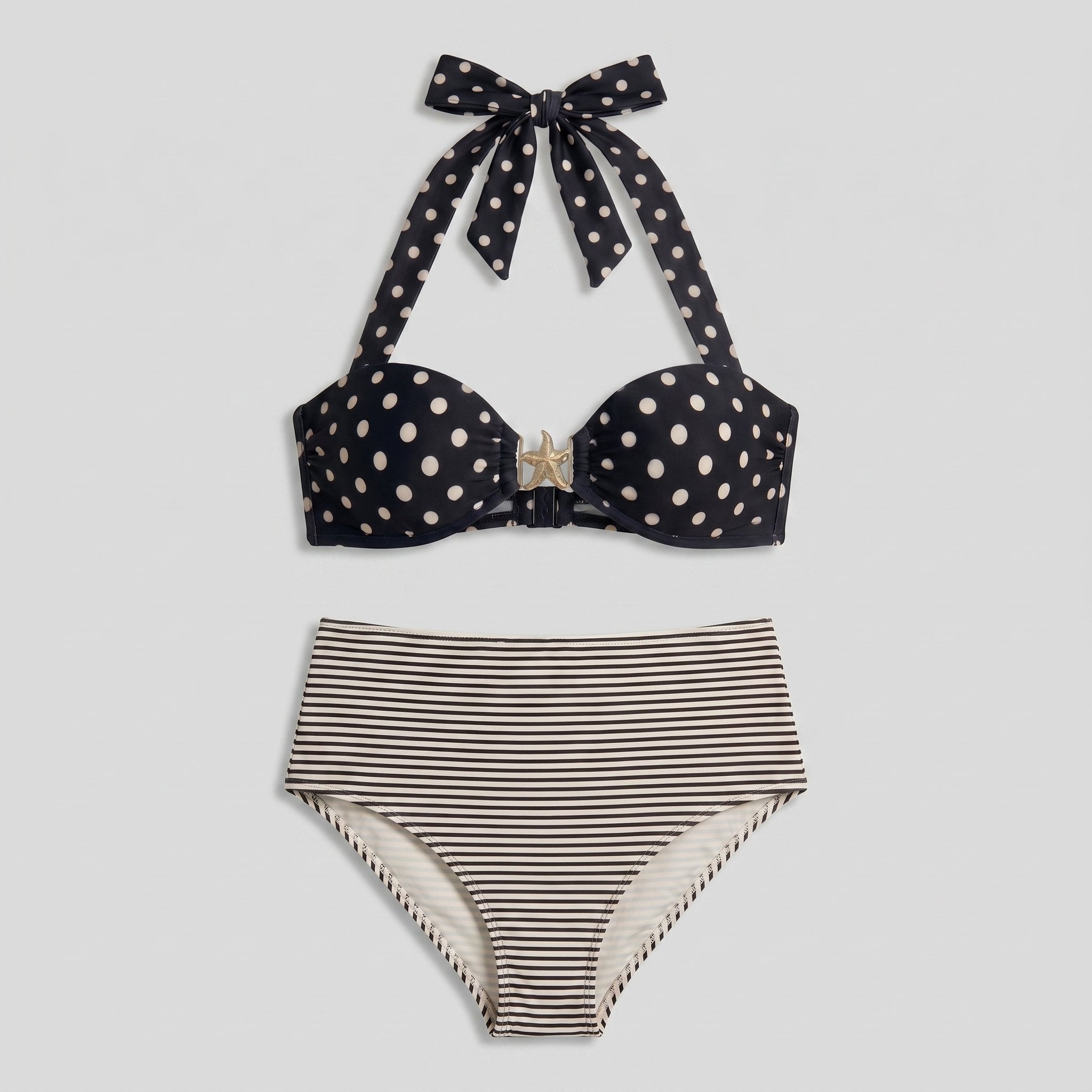 Sandy | Starfish Bikini Set Retro Polka Dot, High Stretch, Wireless Bra
