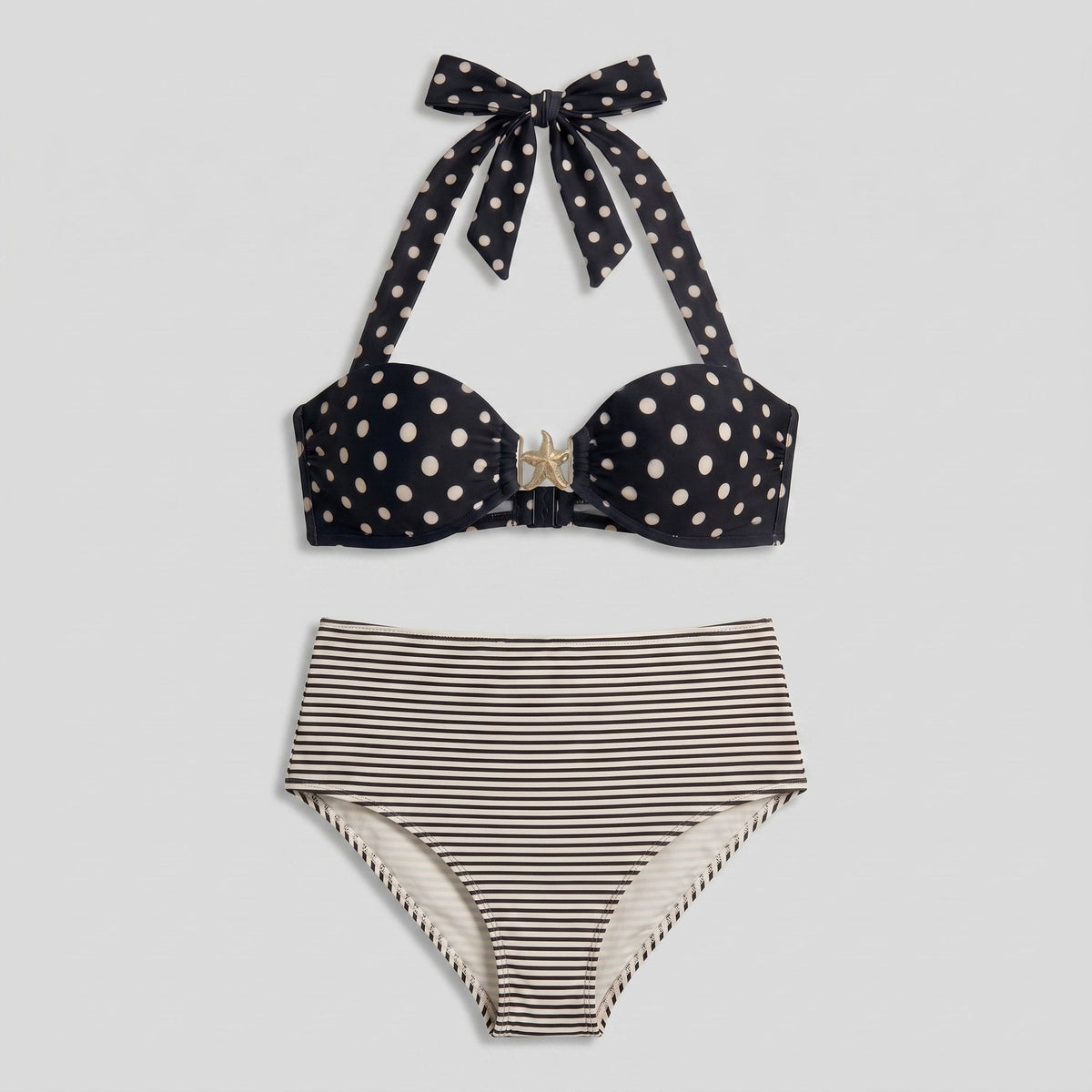 Sandy | Starfish Bikini Set Retro Polka Dot, High Stretch, Wireless Bra