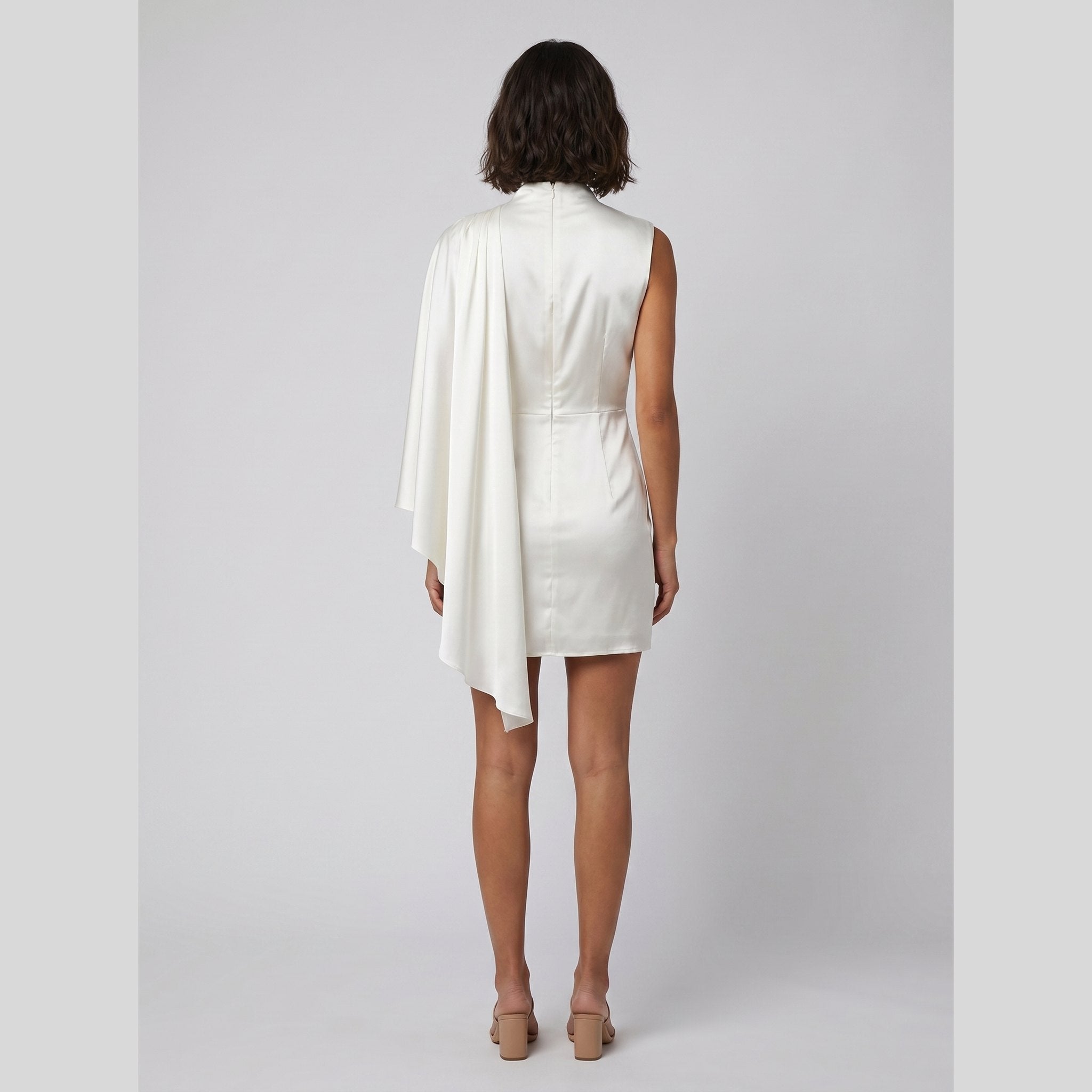 Sari | Asymmetrical Mini Dress Satin, Ruched Design, Zipper Closure