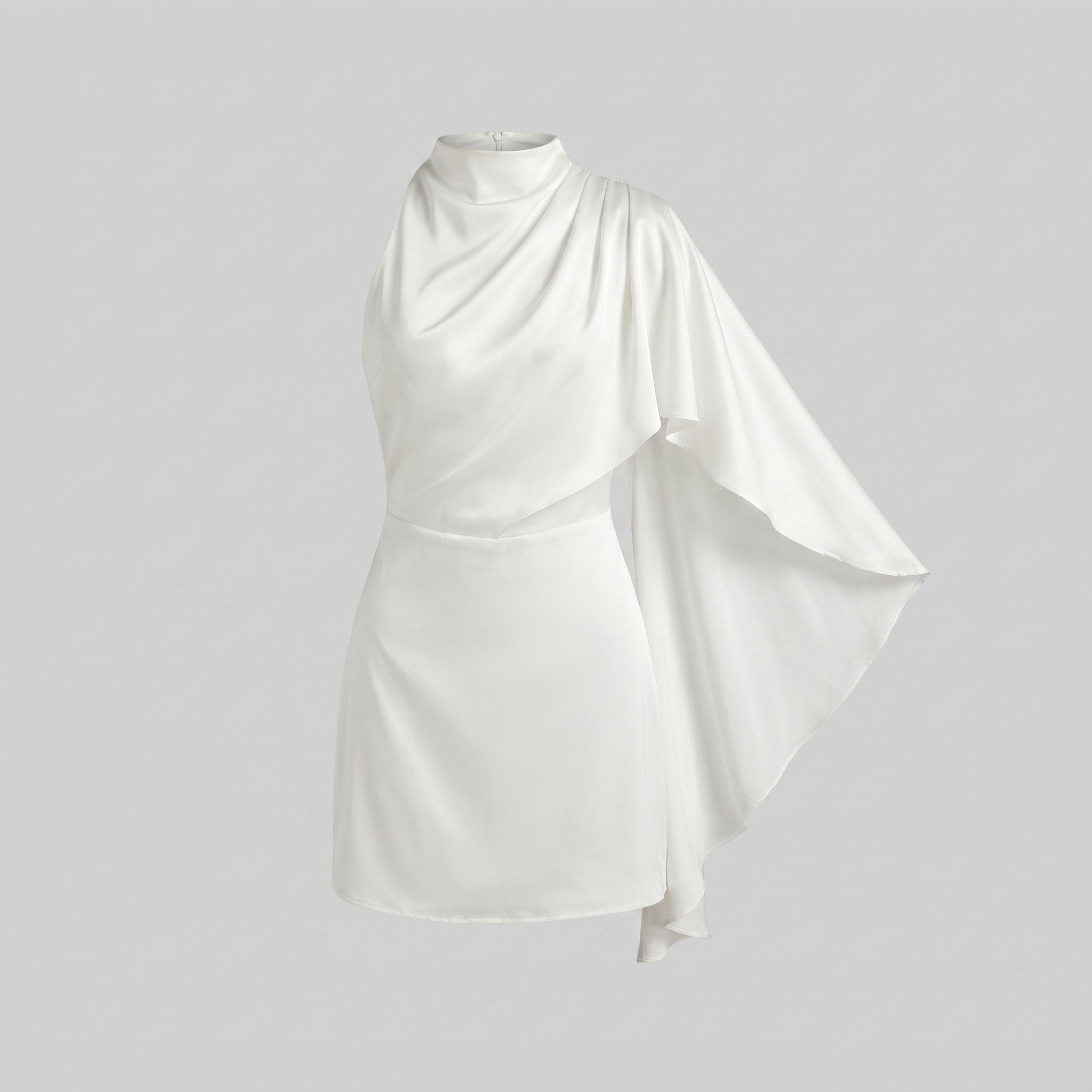 Sari | Asymmetrical Mini Dress Satin, Ruched Design, Zipper Closure