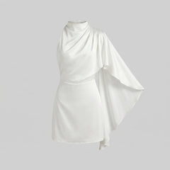 Sari | Asymmetrical Mini Dress Satin, Ruched Design, Zipper Closure