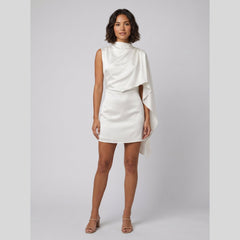 Sari | Asymmetrical Mini Dress Satin, Ruched Design, Zipper Closure