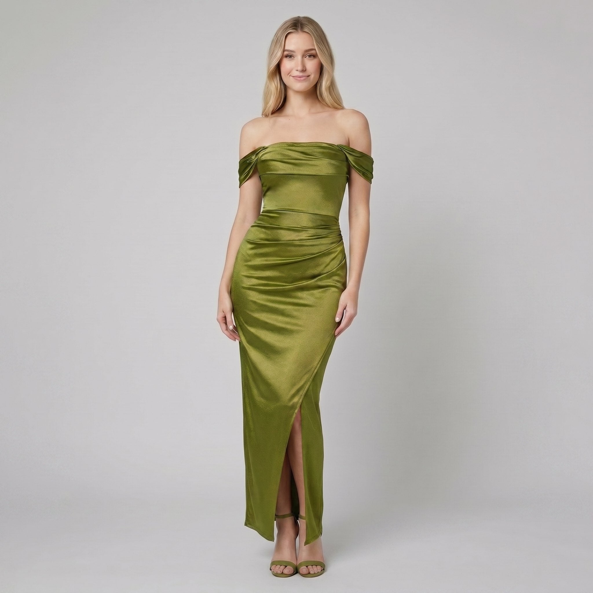 Sasha | Maxi Dress Off Shoulder, Ruched Design, Shimmer Knit