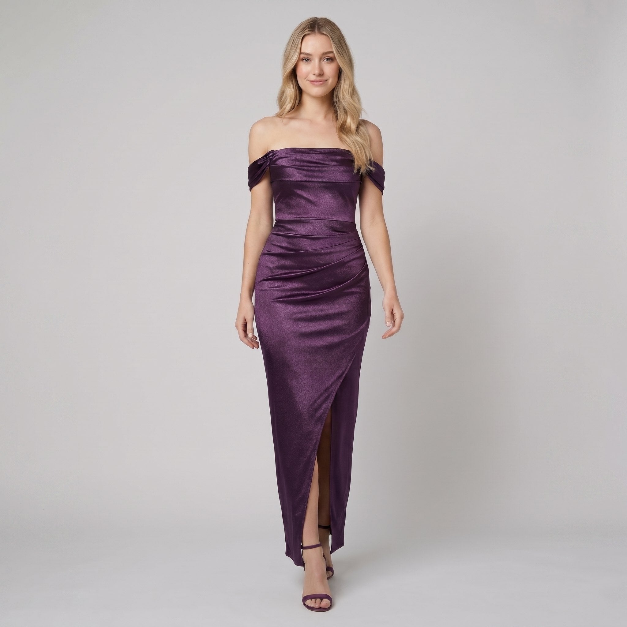 Sasha | Maxi Dress Off Shoulder, Ruched Design, Shimmer Knit
