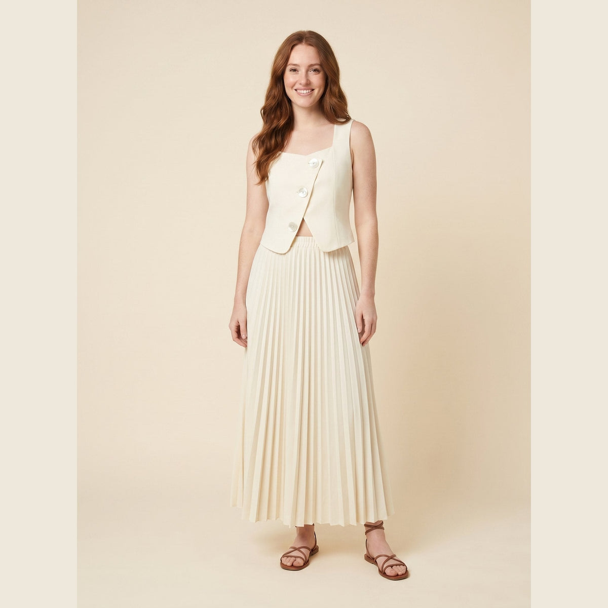 Sera | Matching Set Sleeveless Cropped Top & Pleated Maxi Skirt for Women