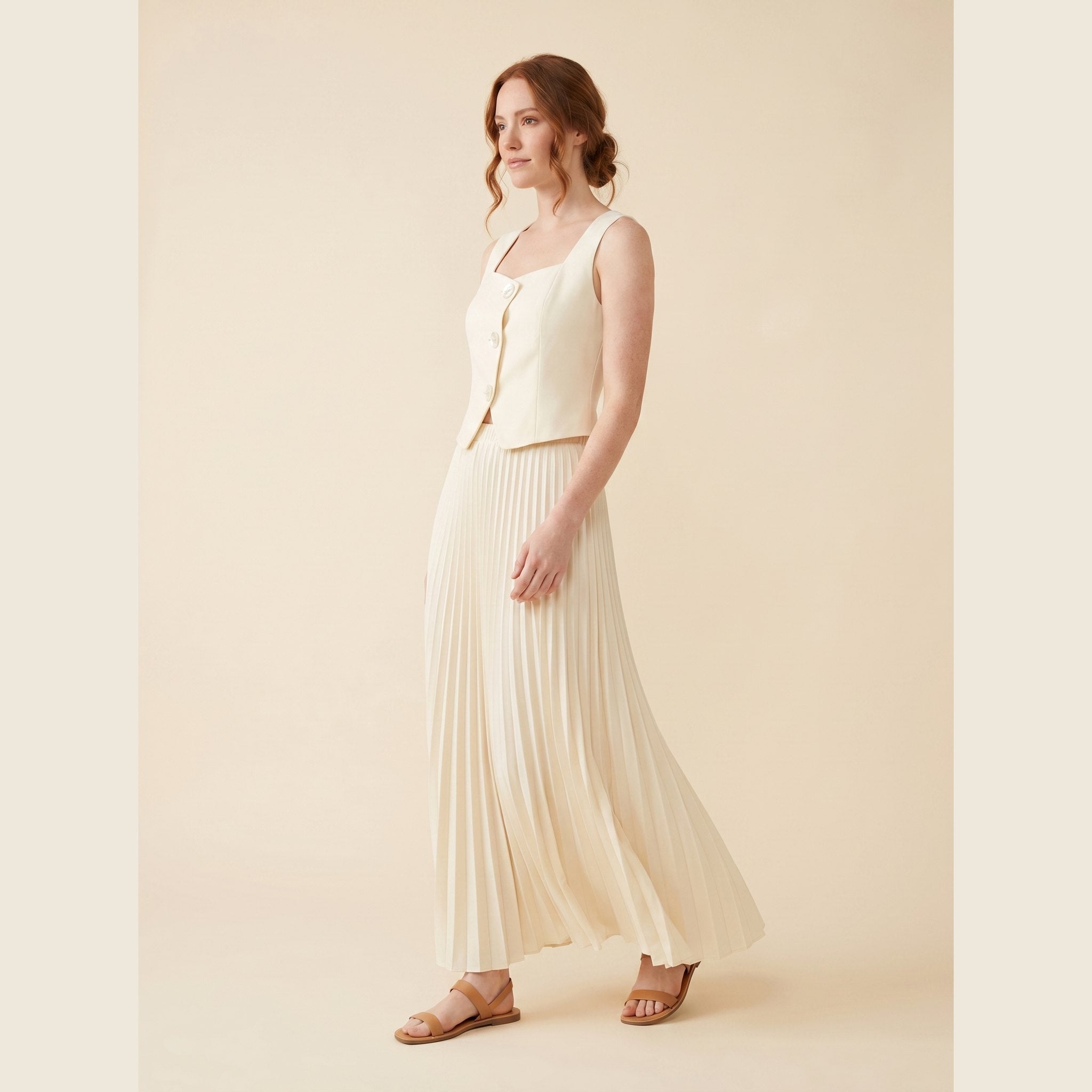 Sera | Matching Set Sleeveless Cropped Top & Pleated Maxi Skirt for Women