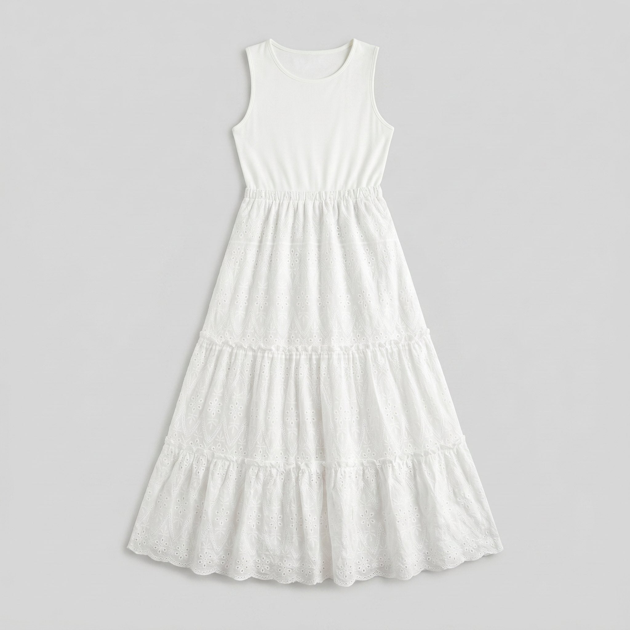 Sera | Maxi Dress Sleeveless, Soft Ribbed Bodice, Eyelet Lace