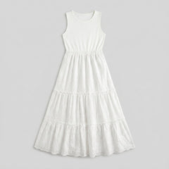 Sera | Maxi Dress Sleeveless, Soft Ribbed Bodice, Eyelet Lace