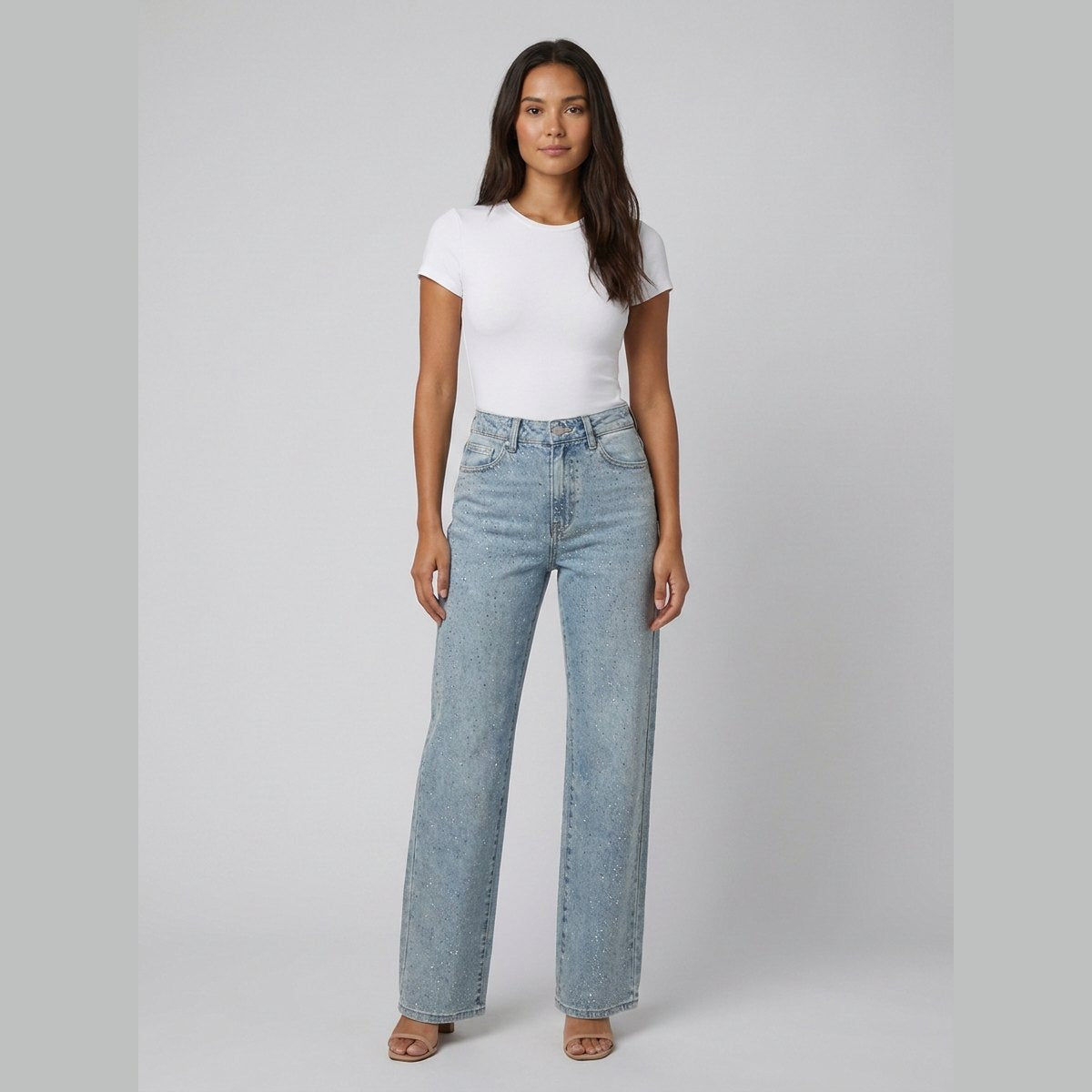 Sierra | Women's Jeans High Waist, Straight Leg, Glittering Fabric