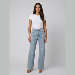 Sierra | Women's Jeans High Waist, Straight Leg, Glittering Fabric