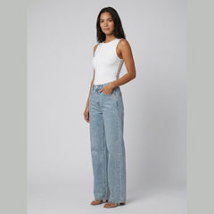 Sierra | Women's Jeans High Waist, Straight Leg, Glittering Fabric