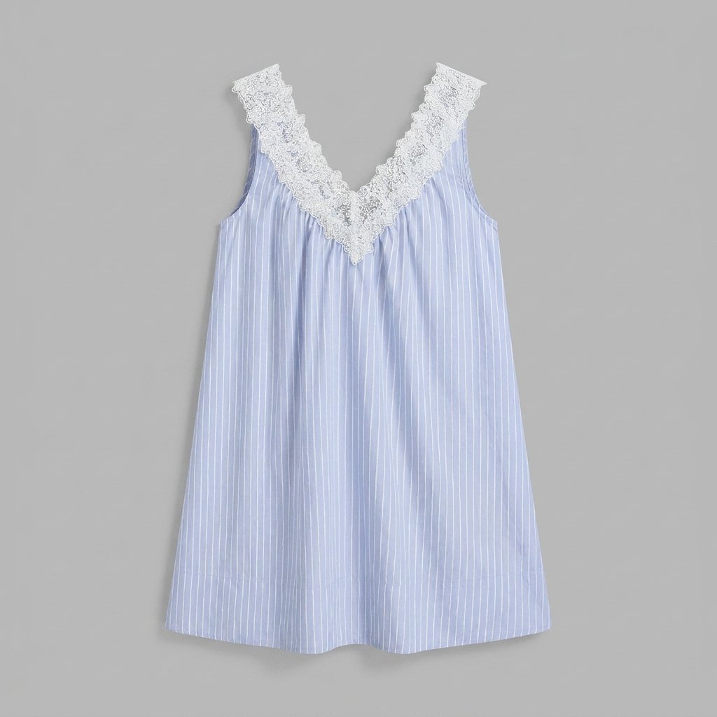 Sierra | Women's Dress Striped Lace Trim, V-Neck Mini Summer Dress