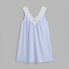 Sierra | Women's Dress Striped Lace Trim, V-Neck Mini Summer Dress
