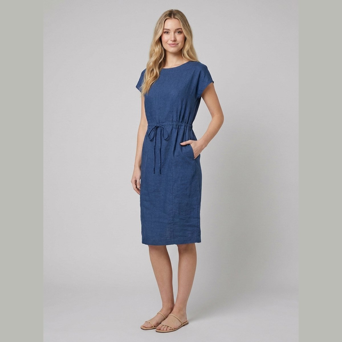 Sierra | Women's Dress Soft Linen, Cap Sleeve, Knee-Length