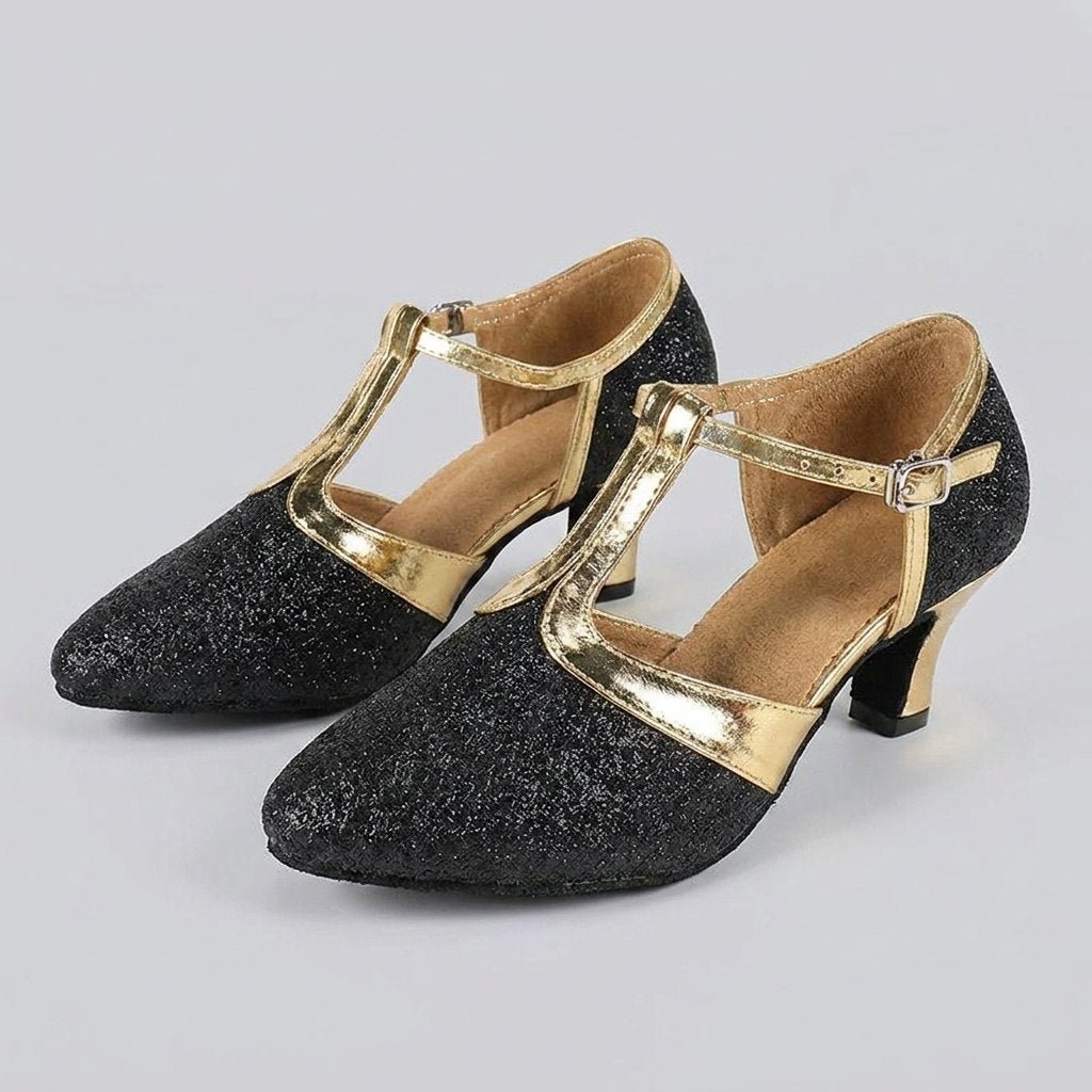 Slee | Luxe T-Strap Dance Heels Leatherette, Suede-Touch Outsole, 3.5cm & 5.5cm Heights