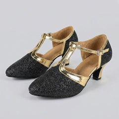 Slee | Luxe T-Strap Dance Heels Leatherette, Suede-Touch Outsole, 3.5cm & 5.5cm Heights
