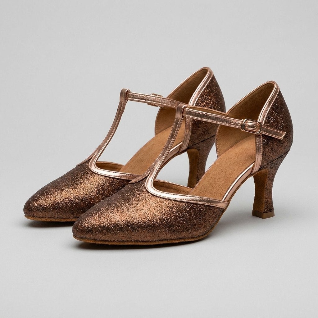 Slee | Luxe T-Strap Dance Heels Leatherette, Suede-Touch Outsole, 3.5cm & 5.5cm Heights