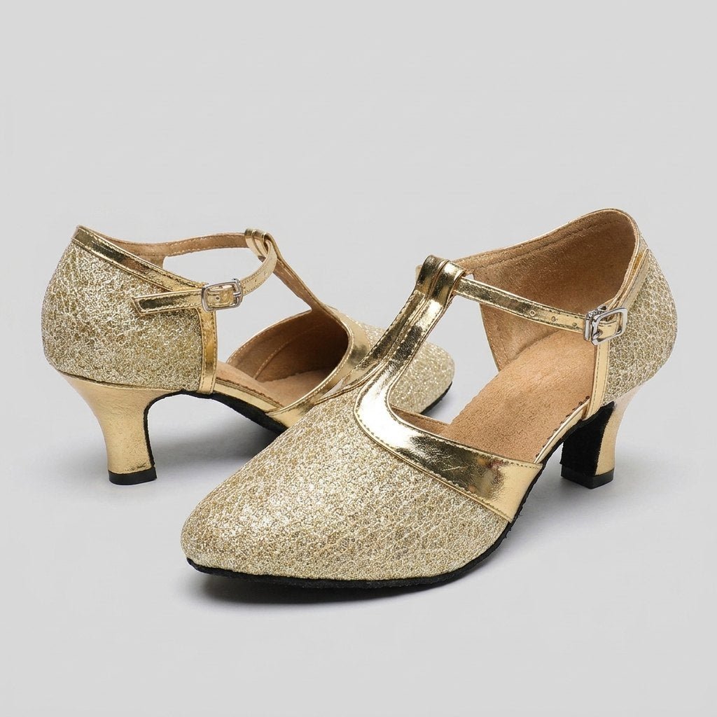 Slee | Luxe T-Strap Dance Heels Leatherette, Suede-Touch Outsole, 3.5cm & 5.5cm Heights