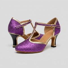 Slee | Luxe T-Strap Dance Heels Leatherette, Suede-Touch Outsole, 3.5cm & 5.5cm Heights