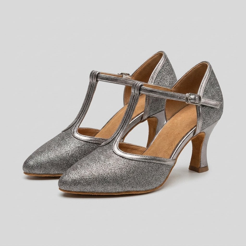 Slee | Luxe T-Strap Dance Heels Leatherette, Suede-Touch Outsole, 3.5cm & 5.5cm Heights